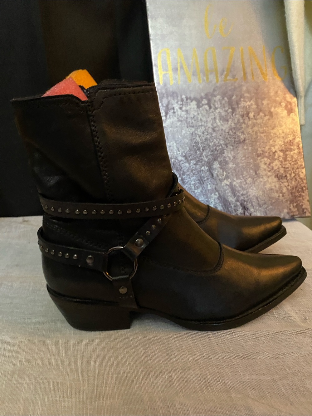 VINTAGE FOUNDRY CO SZ 8 Black Studded Western Ankle Booties - Women